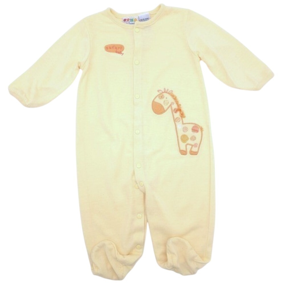 Vintage Miniwear Footed Pajamas Baby Yellow Giraffe Safari Fleece Sleeper 9-12M